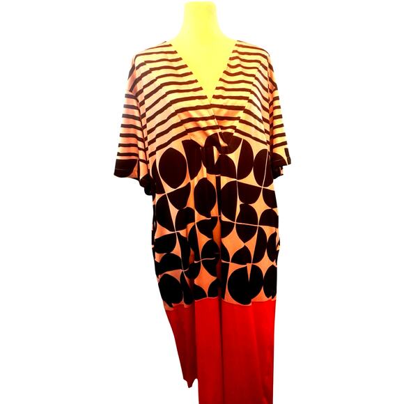 Maxi Dress Bold Geometric Stripe Print V-Neckline Plus Size 2XL - Picture 1 of 3